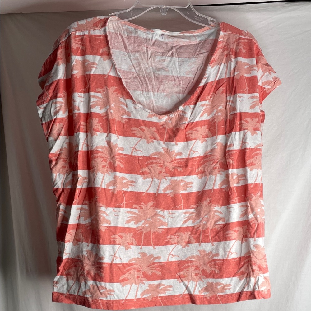 Women's Coral & White Striped Palm-Print Tee no brand  no material makeup